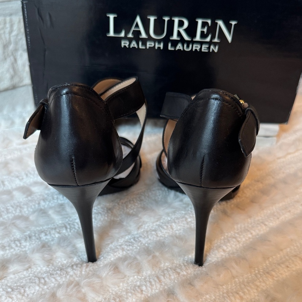 Lauren Ralph Lauren Black Leather Crisscross Strappy Heels - Picture 5 of 7